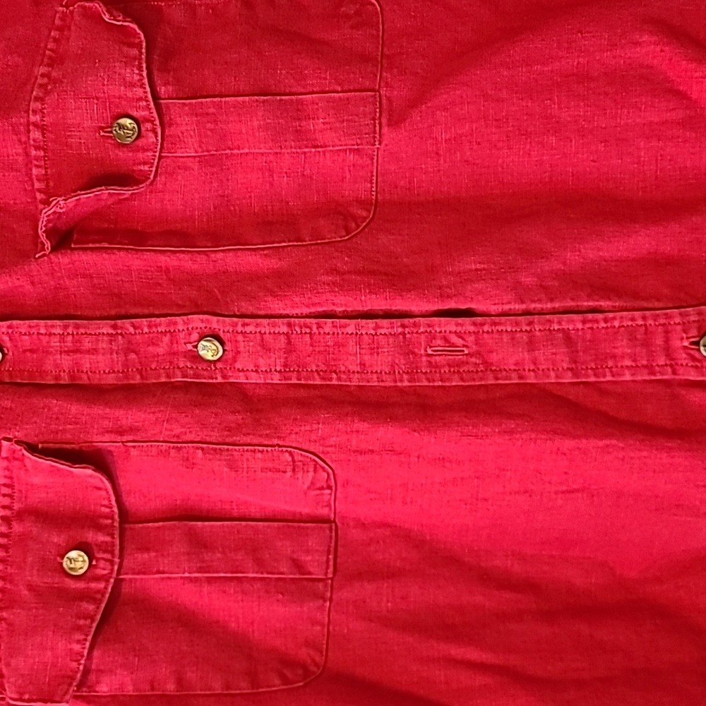 Lauren Ralph Lauren Women's Button Up Vibrant Red Linen Shirt, PL - Picture 5 of 7